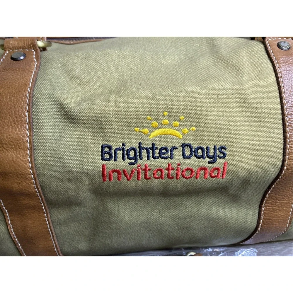 FH Wadsworth NYC Duffle Bag Canvas & Leather Adjustable Straps NWT Embroidered